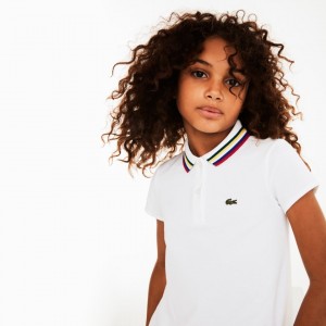 Camisa Polo Lacoste Criança Branco A-Line Cotton Piqué MS6-47124H1