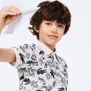 Camisa Polo Lacoste Criança Branco Azul Marinho Azuis All-Over Croc Print Cotton Petit Piqué CY1-43024E9