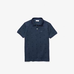 Camisa Polo Lacoste Criança Azuis Azul Marinho Azuis Allover Croc-Print PI6-75697Q1