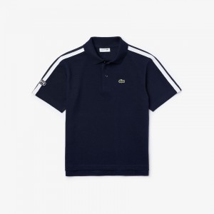 Camisa Polo Lacoste Criança Azul Marinho Azuis Branco Badge Cotton Piqué MD0-57465X7