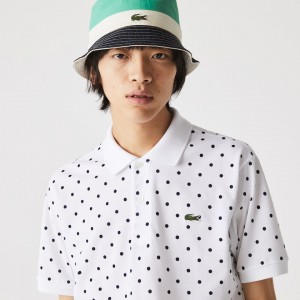 Camisa Polo Lacoste Masculino Branco Azul Marinho Azuis Classic Fit Polka Dot Cotton Piqué RH5-40084J7