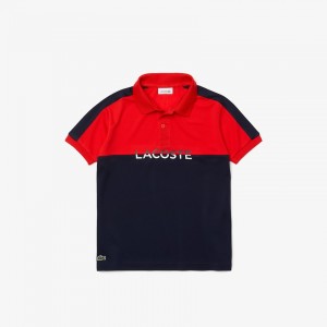 Camisa Polo Lacoste Criança Vermelhas Azul Marinho Azuis Colorblock Breathable Piqué YM1-67756P9