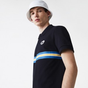 Camisa Polo Lacoste Masculino Azul Marinho Azuis Heritage Regular Fit Badge Cotton Piqué HR4-46474C6