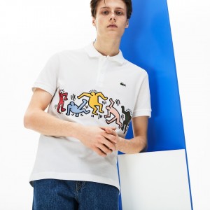Camisa Polo Lacoste Masculino Branco Branco Keith Haring Print Piqué MA6-83988P8