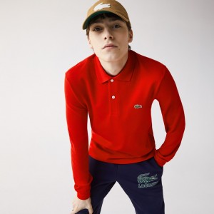 Camisa Polo Lacoste Masculino Vermelhas Long-Sleeve Classic Fit L.12.12 RV5-28032X2