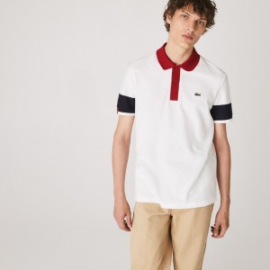 Camisa Polo Lacoste Masculino Branco Azul Marinho Azuis Vermelhas Escuro Branco Made in France Regular Fit Organic Cotton QF3-60796D4
