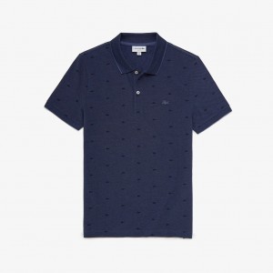 Camisa Polo Lacoste Masculino Azuis Azul Marinho Azuis Micro Print IZ4-91799L1