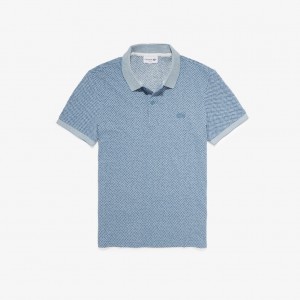 Camisa Polo Lacoste Masculino Branco Azuis Printed Slim Fit Cotton Piqué QS5-21252H9