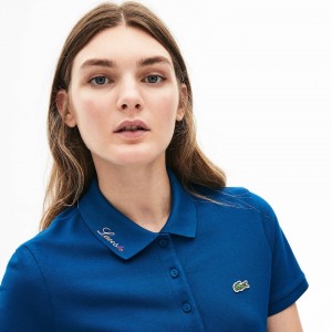 Camisa Polo Lacoste Feminino Azuis Rainbow Script Collar WT9-93999P7