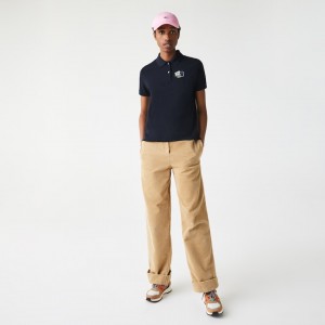 Camisa Polo Lacoste Feminino Azul Marinho Azuis Regular Fit Cotton Piqué QR6-08490X3
