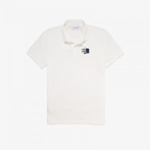 Camisa Polo Lacoste Masculino Branco Azuis Regular Fit Cotton Piqué DI4-57295T8