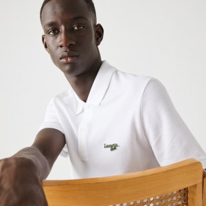Camisa Polo Lacoste Masculino Branco Regular Fit Solid Cotton Piqué With Badge HV3-08000Y8