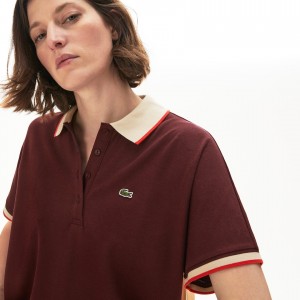 Camisa Polo Lacoste Feminino Vermelhas Escuro Bege Vermelhas Relaxed Fit Cotton IA5-25362X5