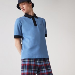 Camisa Polo Lacoste Masculino Azuis Azul Marinho Azuis Relaxed Fit Textured Cotton Piqué KL0-28412U3