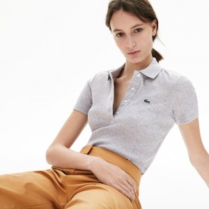 Camisa Polo Lacoste Feminino Cinzentas Ribbed Cotton LI3-16031X2