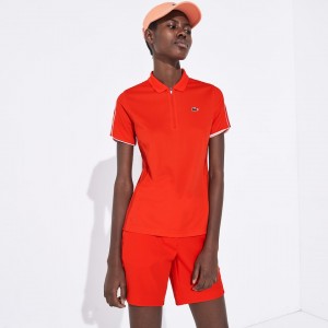 Camisa Polo Lacoste Feminino Vermelhas Branco SPORT Breathable Zip-Up OR6-84018N3