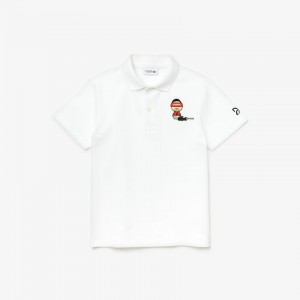 Camisa Polo Lacoste Criança Branco Azul Marinho Azuis SPORT Collab Youssef Sy Embroidered Piqué YG3-30333U1