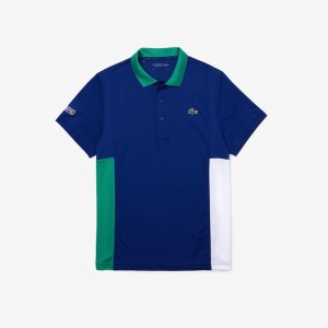 Camisa Polo Lacoste Masculino Azuis Verdes Branco SPORT Colorblock Mesh Breathable Piqué Tennis TJ9-25082E9