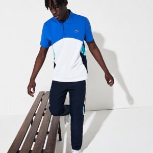 Camisa Polo Lacoste Masculino Azuis Branco Azul Marinho Azuis Turquesa SPORT Colorblock Performance EH7-78697J1