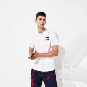 Camisa Polo Lacoste Masculino Branco Azul Marinho Azuis SPORT Novak Djokovic Lightweight Cotton BU8-44474E7