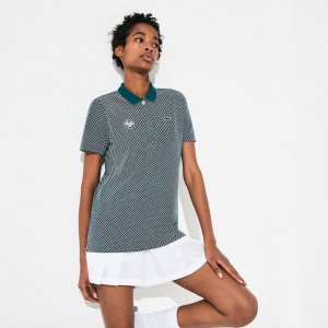 Camisa Polo Lacoste Feminino Verdes Branco Vermelhas SPORT Roland Garros Printed Cotton QO5-57585B5