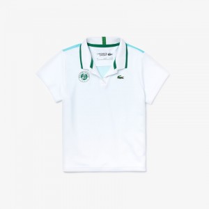 Camisa Polo Lacoste Criança Branco Turquesa Verdes SPORT Roland Garros V-Neck MN6-88108V9