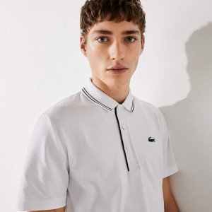 Camisa Polo Lacoste Masculino Branco Azul Marinho Azuis SPORT Signature Breathable Golf GK0-48114N6