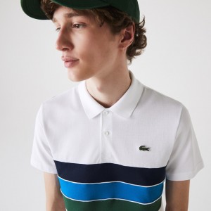 Camisa Polo Lacoste Masculino Branco Verdes Azuis Azul Marinho Azuis Branco SPORT Tricolor Paneled Lightweight Cotton CA2-77917U9