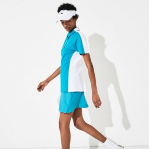Camisa Polo Lacoste Feminino Turquesa Branco SPORT Two-Tone Stretch Cotton Piqué Golf XF8-10271S1