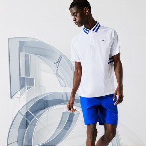 Camisa Polo Lacoste Masculino Branco Azuis SPORT x Novak Djokovic Breathable Ultra-Dry VK1-59965W7