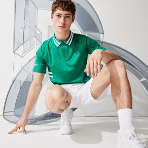 Camisa Polo Lacoste Masculino Verdes Branco SPORT x Novak Djokovic Breathable Ultra-Dry SZ9-56085T7