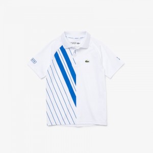 Camisa Polo Lacoste Criança Branco Azuis SPORT x Novak Djokovic Breathable Stretch BO6-84088P6