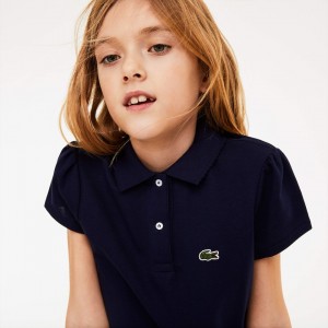 Camisa Polo Lacoste Criança Azul Marinho Azuis Scalloped Collar Mini Piqué RP3-72717M5