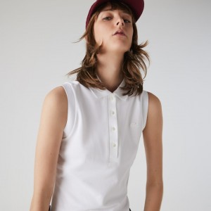 Camisa Polo Lacoste Feminino Branco Sleeveless Cotton Piqué AO6-65156Q0