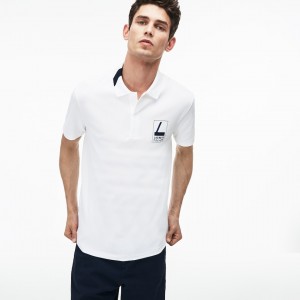 Camisa Polo Lacoste Masculino Branco Azul Marinho Azuis Slim Fit Lettering Stretch Mini Piqué EX7-77307A8