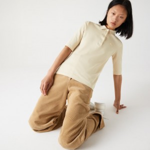 Camisa Polo Lacoste Feminino Bege Slim Fit Supple Cotton IZ5-11371Q8