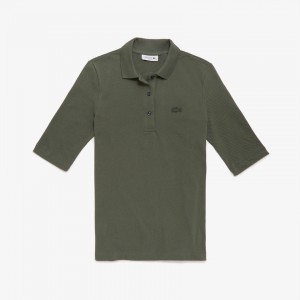 Camisa Polo Lacoste Feminino Caqui Verdes Slim Fit Supple Cotton UT1-57105V5