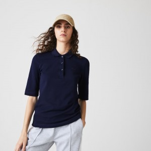 Camisa Polo Lacoste Feminino Azul Marinho Azuis Slim Fit Supple Cotton AT5-85238F6