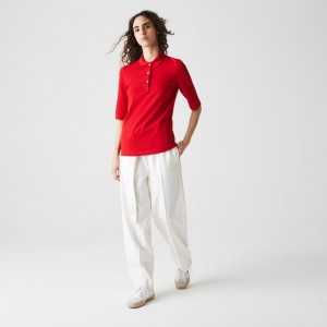 Camisa Polo Lacoste Feminino Vermelhas Slim Fit Supple Cotton TA9-23802O9