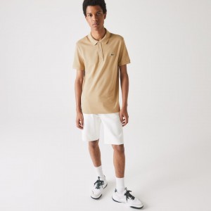 Camisa Polo Lacoste Masculino Bege Slim Fit in Petit Piqué ZT1-80138U1