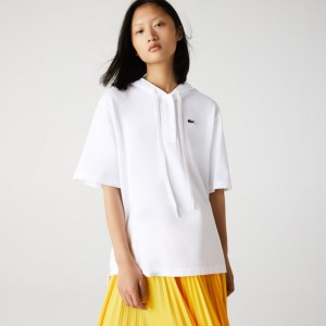 Camisa Polo Lacoste Feminino Branco Solid Cotton Piqué Hooded MC8-63546J0