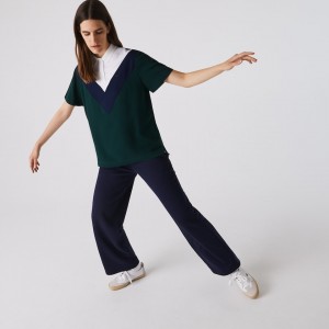 Camisa Polo Lacoste Feminino Verdes Azul Marinho Azuis Branco Straight fit Colourblock Flowy And Lightweight JH5-34503P0