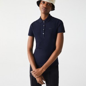 Camisa Polo Lacoste Feminino Azul Marinho Azuis Stretch Cotton Piqué TU0-00300P0
