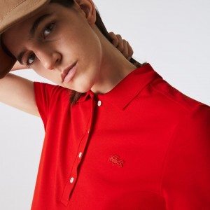 Camisa Polo Lacoste Feminino Vermelhas Stretch Cotton Piqué JJ6-78977X7