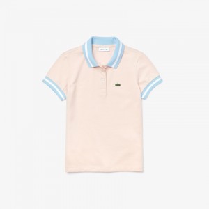 Camisa Polo Lacoste Criança Luz Rosa Branco Striped Details Cotton Piqué UV1-89968L5
