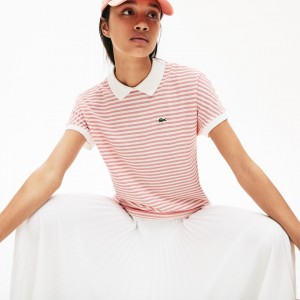 Camisa Polo Lacoste Feminino Vermelhas Branco Striped RV0-08440T6
