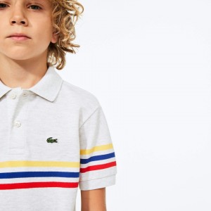 Camisa Polo Lacoste Criança Cinzentas Vermelhas Azuis Amarelas Tricolor Striped Cotton Petit Piqué IH8-22562F8