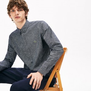 Camisas Lacoste Masculino Azul Marinho Azuis Checkered Cotton LV3-98399K4