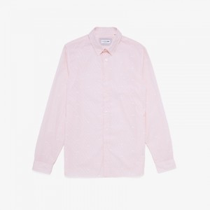 Camisas Lacoste Masculino Rosa Branco Crocodile Print Poplin SQ0-16871P7