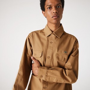 Camisas Lacoste Masculino Bege LIVE Boxy Fit Cotton Canvas EI2-36693R8